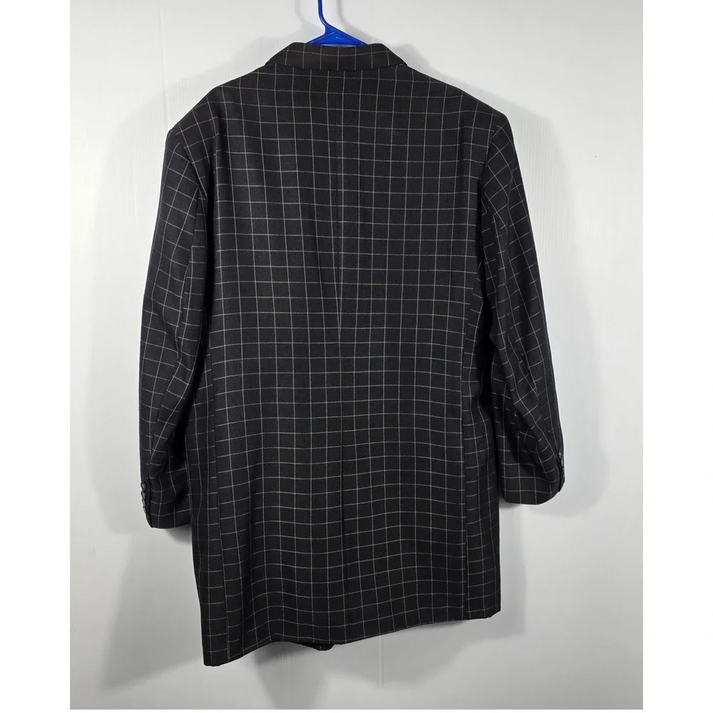 Vintage Paitano Mens Black Windowpane Grid Longline 5 Button Blazer Jacket  48R